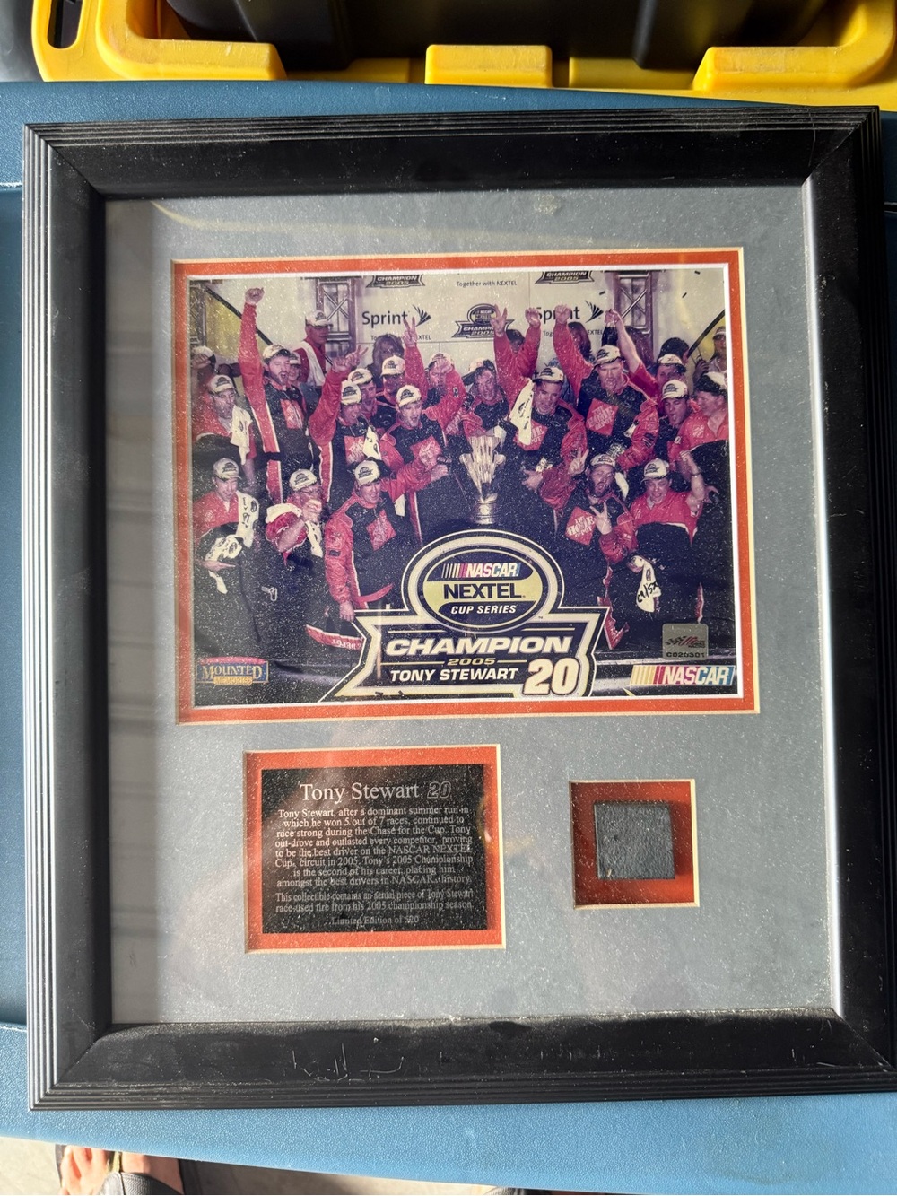Tony Stewart #20 2005 NASCAR Nextel Cup Champion Framed Race tire display